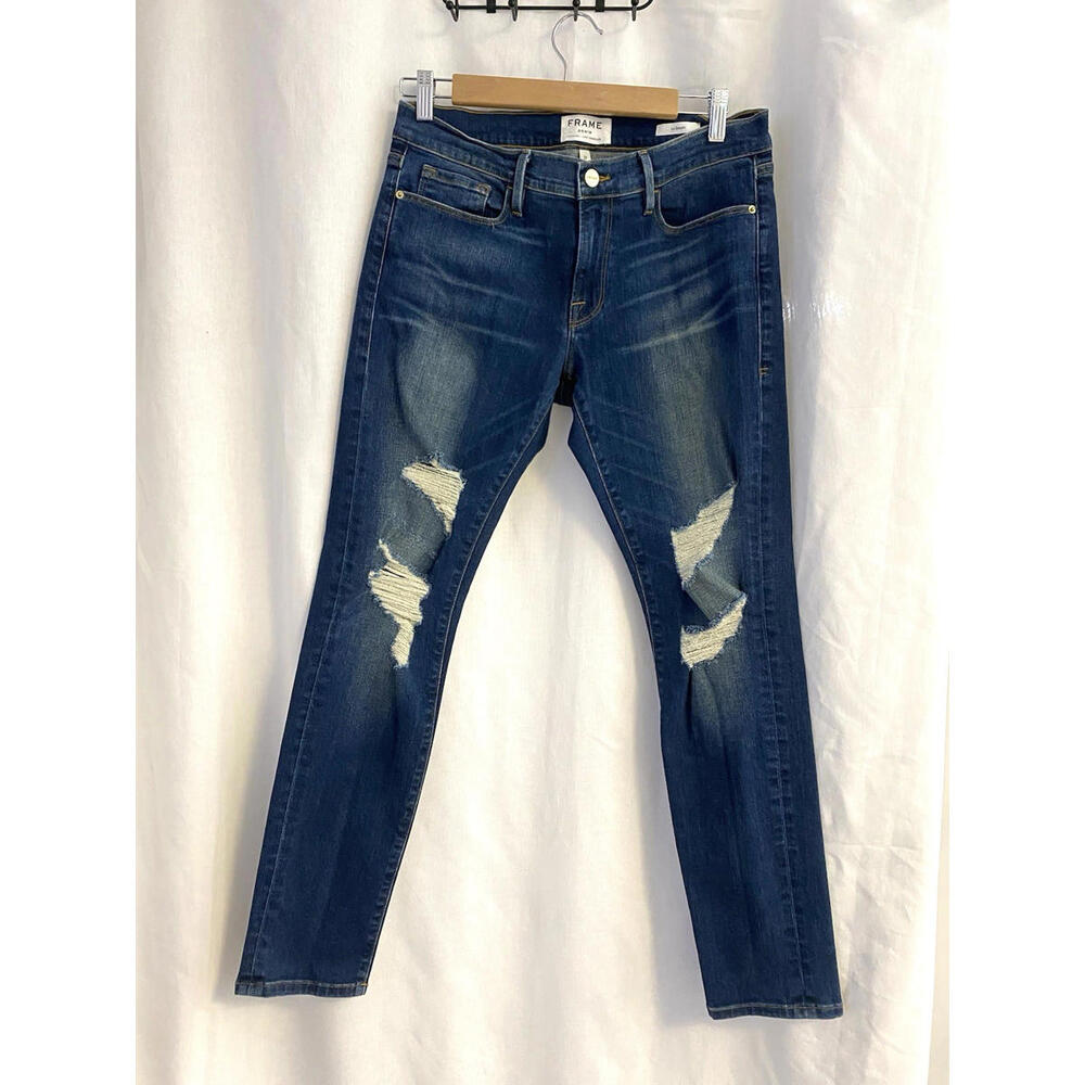 FRAME Denim Le Garcon Adams Mid-Rise Distressed Skinny Jeans Size 27  - 0075